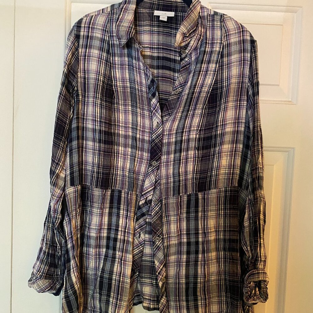 J. Jill Purple Plaid Button Up Tunic Women’s Large